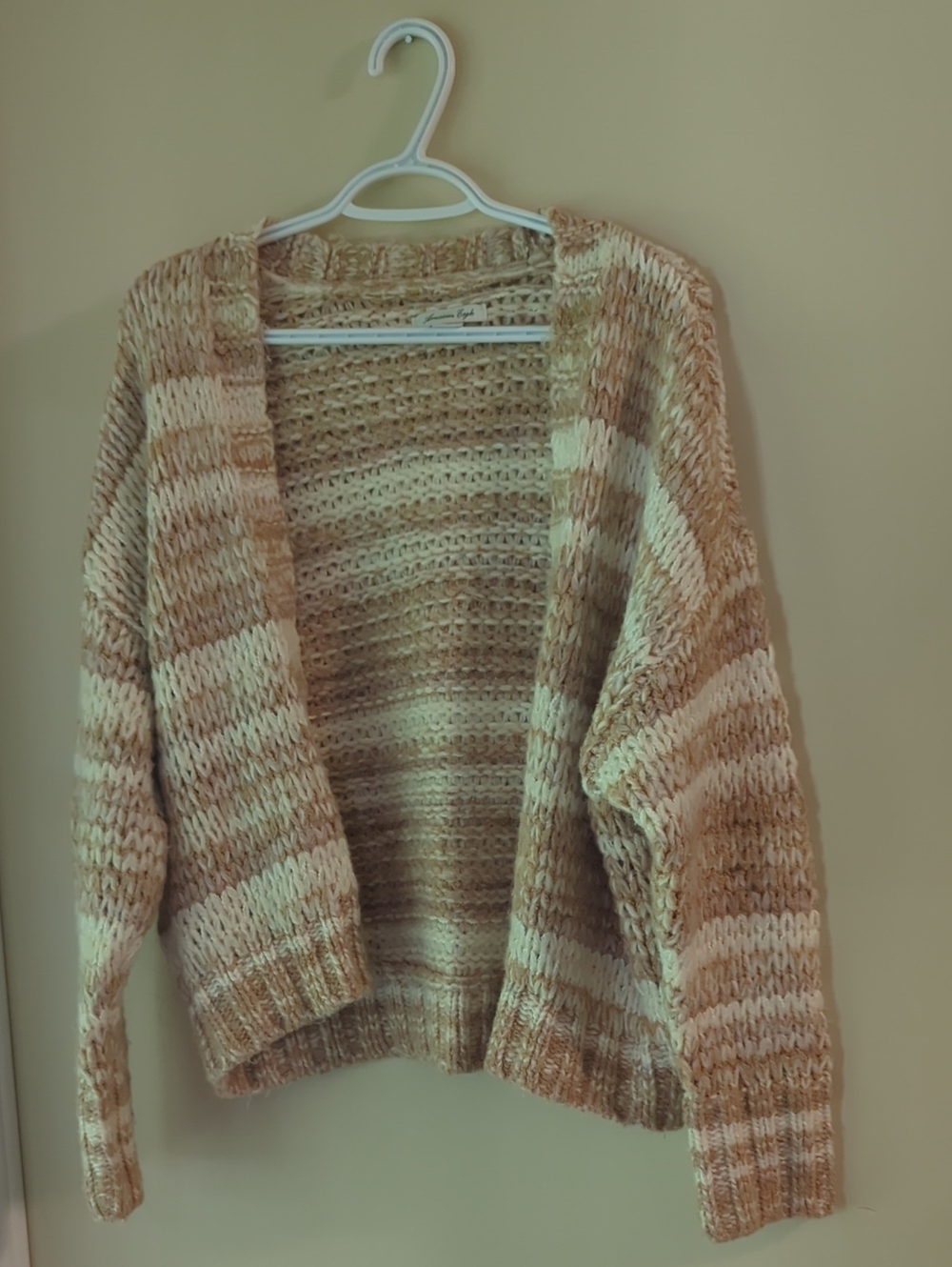 American Eagle Outfitters Beige and Cream Striped Open-Front Cardigan